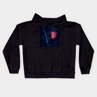 Pink Elephant in a dark forest Kids Hoodie